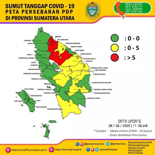 Peta Persebaran PDP di Provinsi Sumatera Utara 8 Juni 2020 